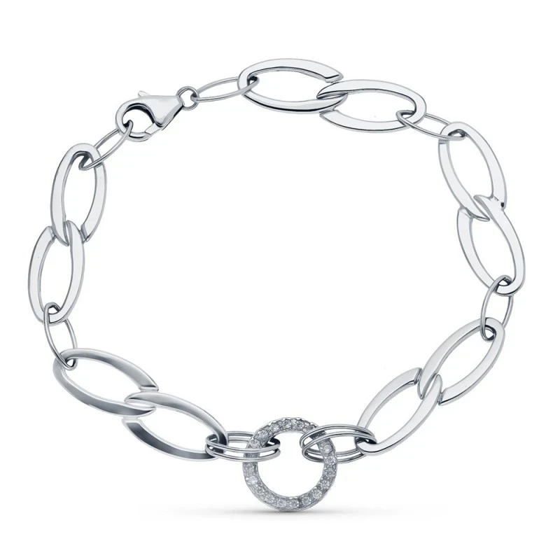 Pulsera Oro 18k blanco 19 cm. motivo círculo circonitas