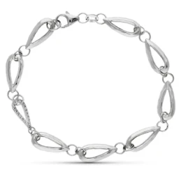 Pulsera Oro 18k blanco 19.5 cm. detalles circonitas elabones forma go