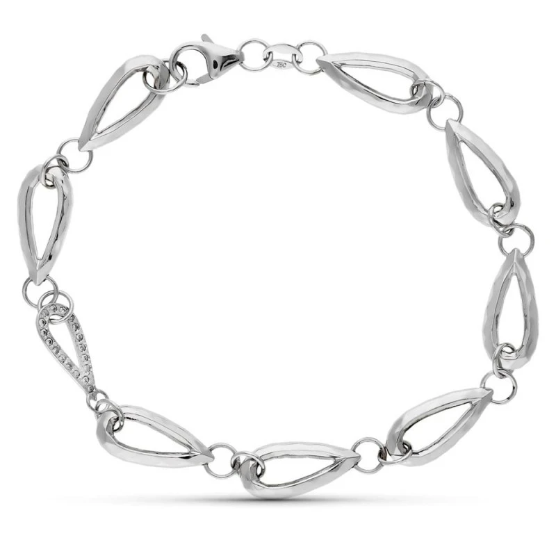 Pulsera Oro 18k blanco 19.5 cm. detalles circonitas elabones forma go