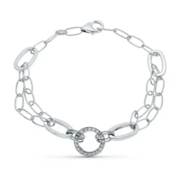 Pulsera Oro 18k blanco 19 cm. motivo círculo circonitas eslabón oval