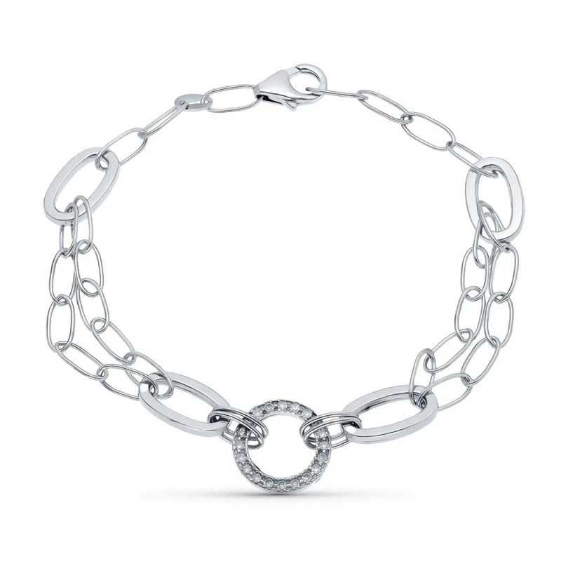 Pulsera Oro 18k blanco 19 cm. motivo círculo circonitas eslabón oval