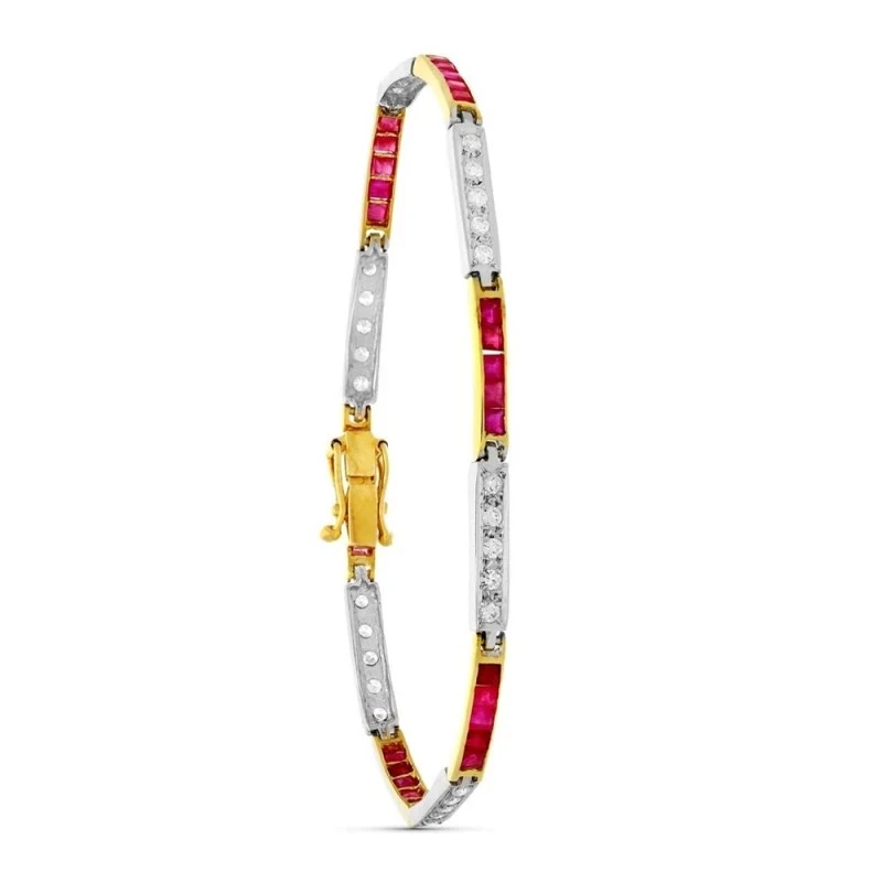 Pulsera Oro 18k bicolor tramos circonitas fucsia blanco