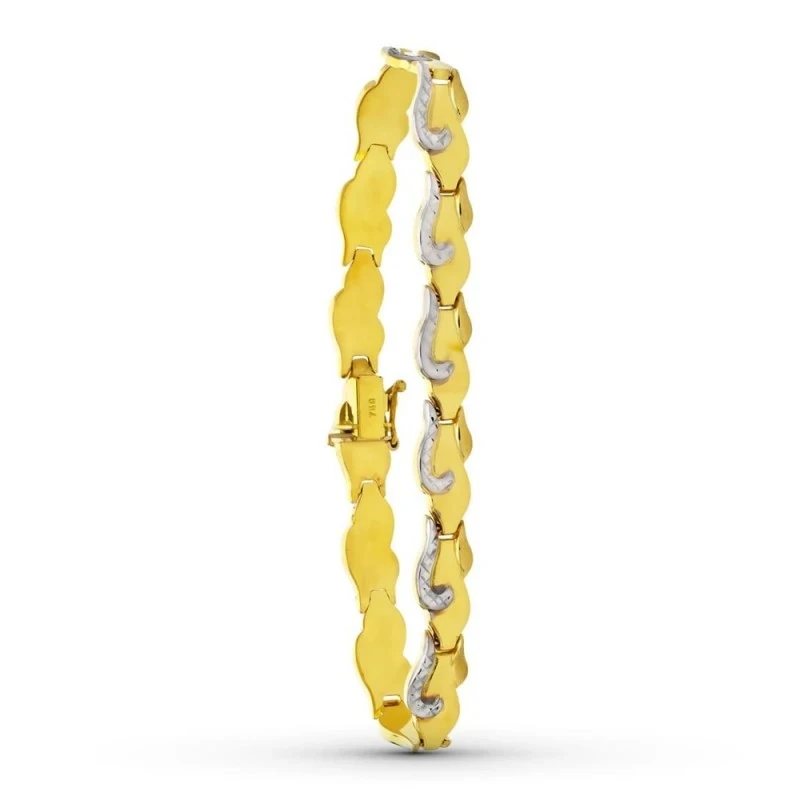 Pulsera Oro 18k bicolor estampación detalles formas curvas