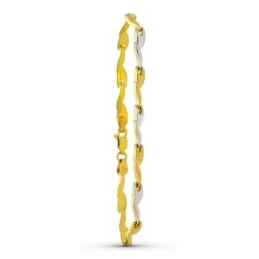 Pulsera Oro 18k bicolor eslabones forma hoja estampación