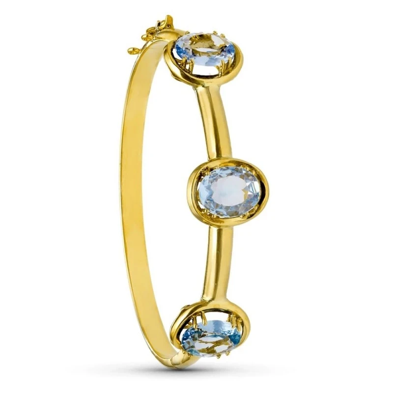 Pulsera Oro 18k rígida lisa motivo circonitas brazalete