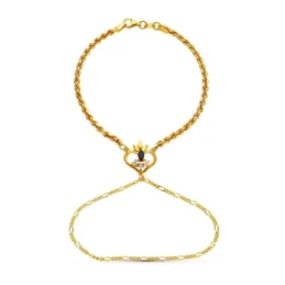 Pulsera Oro 18k dedo motivo corazón zafiro circonitas