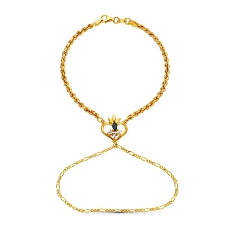 Pulsera Oro 18k dedo motivo corazón zafiro circonitas