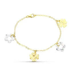 Pulsera Oro 18k bicolor 17 cm. motivo flores centro calado