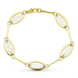 Pulsera Oro 18k bicolor eslabones ovales centro motivo ondas