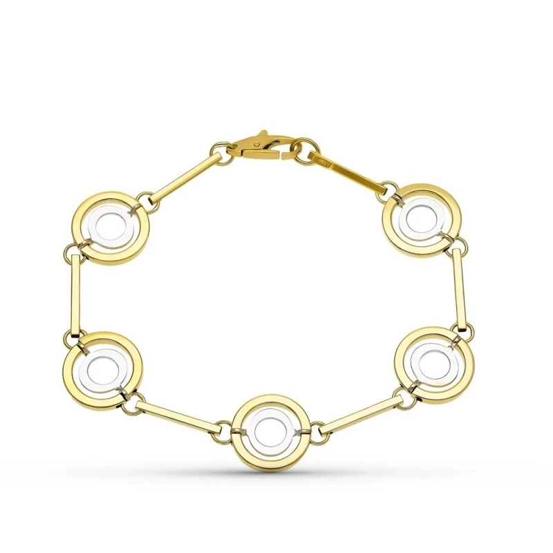 Pulsera Oro 18k bicolor eslabones redondos motivo círculos