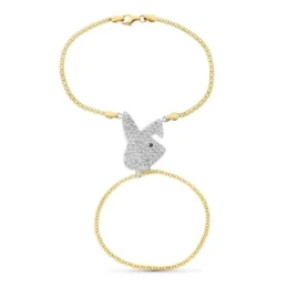 Pulsera Oro 18k dedo motivo conejito circonitas