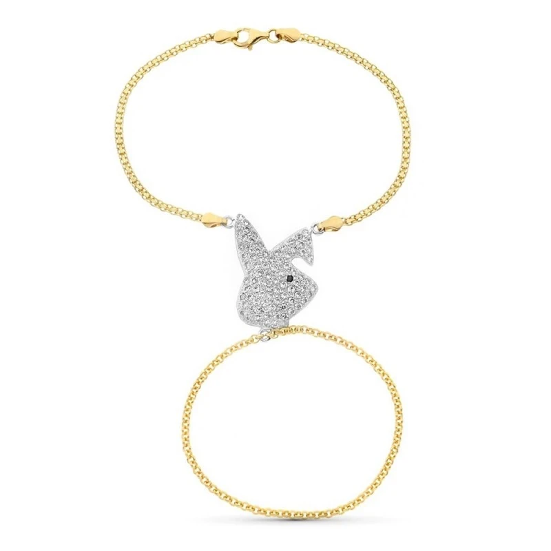 Pulsera Oro 18k dedo motivo conejito circonitas