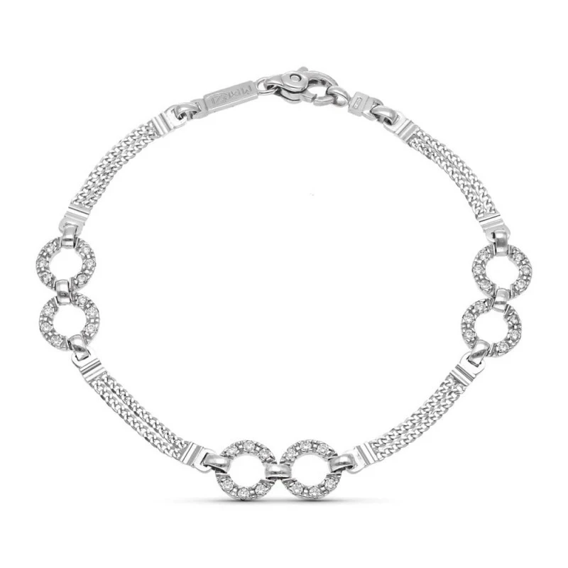 Pulsera Oro 18k blanco motivo círculos circonitas 18.5 cm.