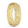 Pulsera Oro 18k rígida flores motivos calados brazalete media caña