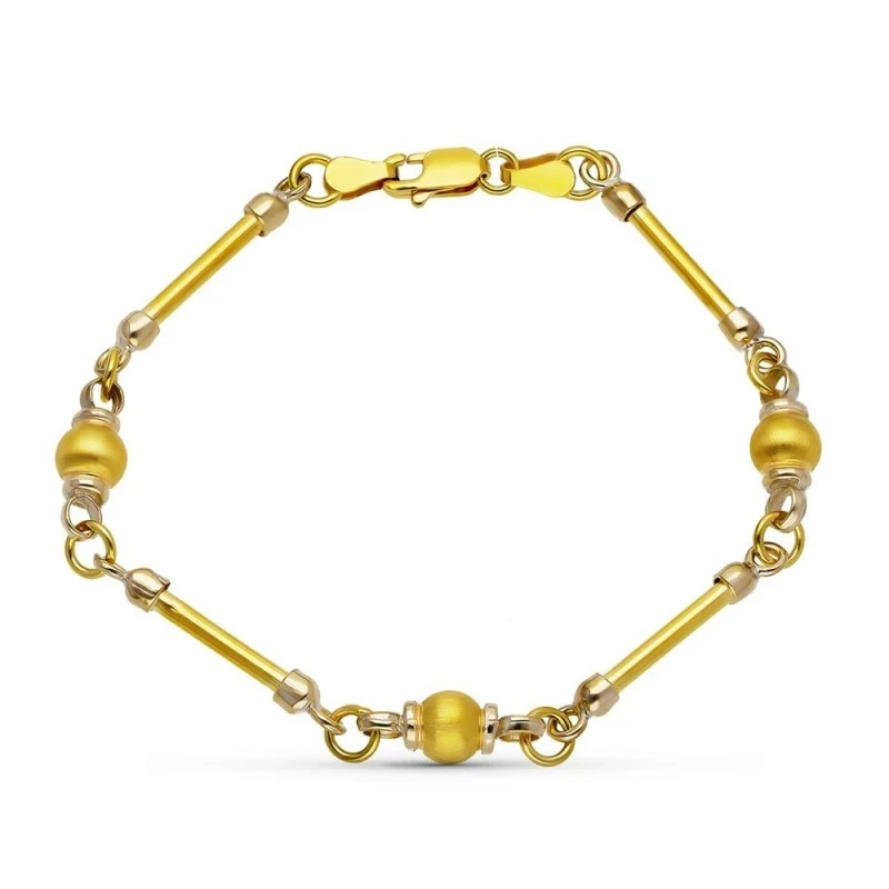 Pulsera Oro 18k motivo bolas y barras lisas