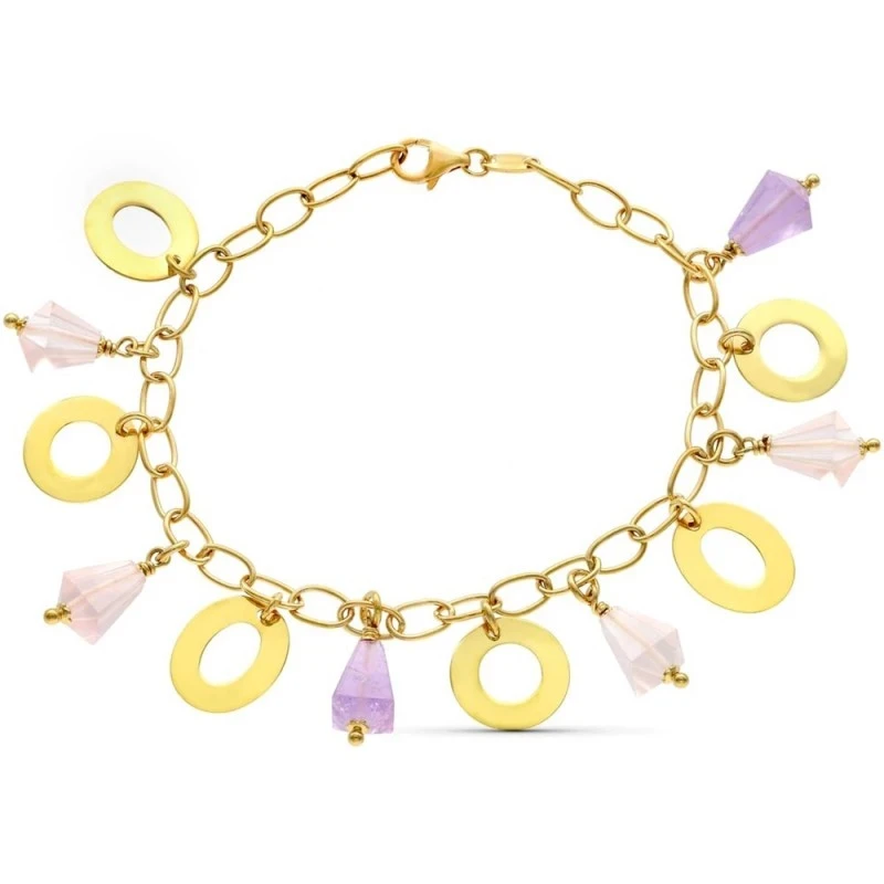 Pulsera Oro 18k motivo circulos circonitas color lila morado