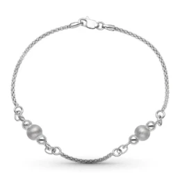 Pulsera Oro 18k blanco mate y brillo motivo bolas cadena