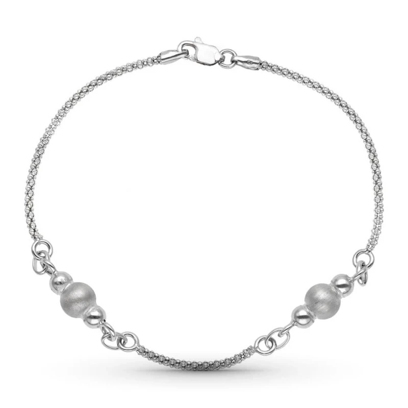 Pulsera Oro 18k blanco mate y brillo motivo bolas cadena