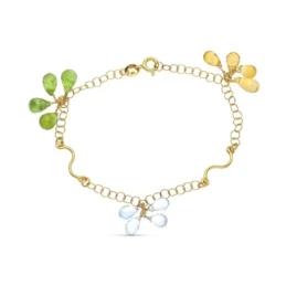 Pulsera Oro 18k circonitas colores azul amarillo verde motivos curvos