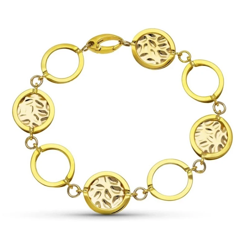 Pulsera Oro 18k motivo círculos eslabones detalles láser