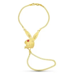 Pulsera Oro 18k dedo motivo conejo detalles tallados circonita ojo