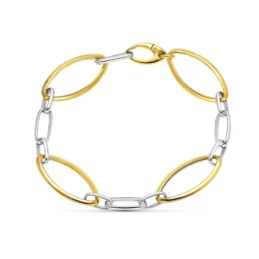 Pulsera Oro 18k bicolor eslabones ovales lisos calados