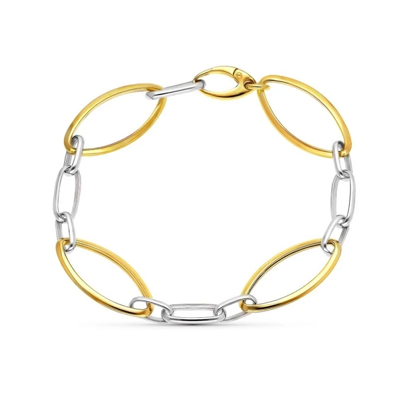 Pulsera Oro 18k bicolor eslabones ovales lisos calados