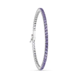 Pulsera Oro 18k blanco piedras amatistas 19 cm.