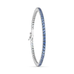 Pulsera Oro 18k blanco circonitas azules 19 cm.