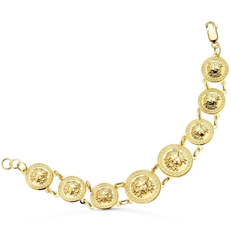 Pulsera Oro 18k Greca 20.cm. Gorgona trasera lisa medallas