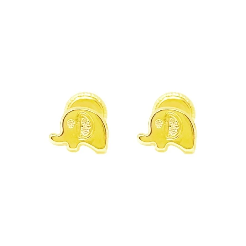 Pendientes Oro 18k niña 4 mm. forma elefante 6 mm. circonita centro