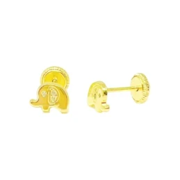 Pendientes Oro 18k niña 4 mm. forma elefante 6 mm. circonita centro