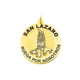 San Lázaro Medalla Oro 18k unisex 20 mm. mensaje RUEGA POR NOSOTROS f