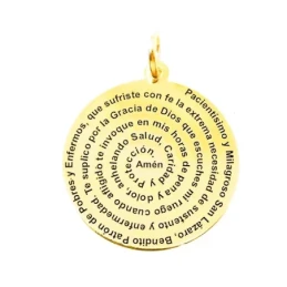 San Lázaro Medalla Oro 18k unisex 20 mm. mensaje RUEGA POR NOSOTROS f