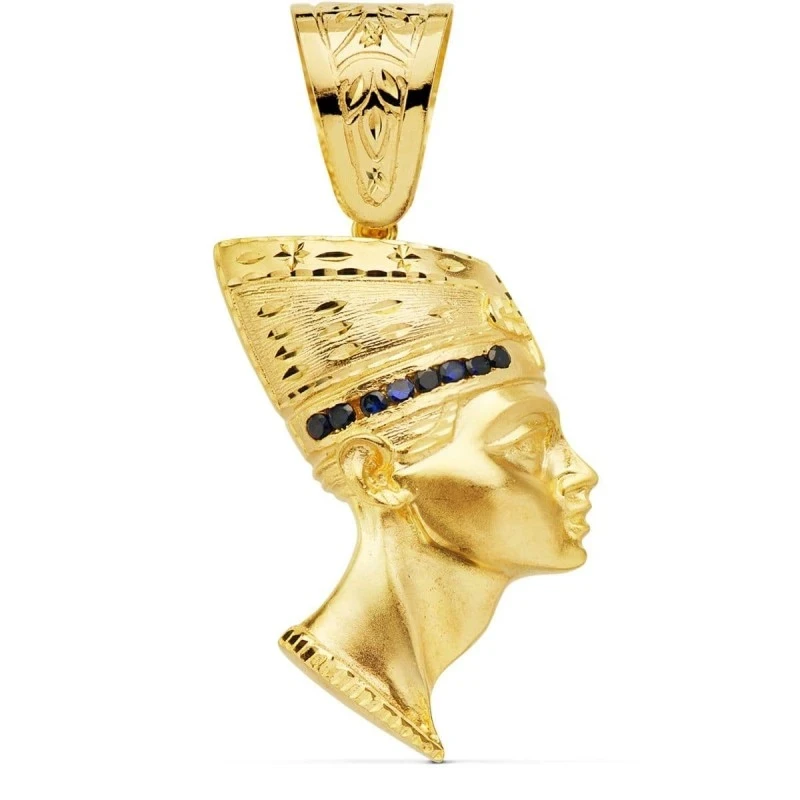 Esfinge Nefertiti Colgante Oro 18k unisex 50 mm. circonitas azules de