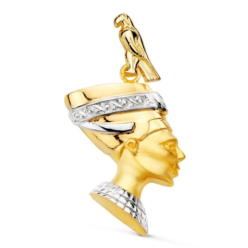 Nefertiti Colgante Oro Bicolor 18k unisex 30 mm. detalles realistas