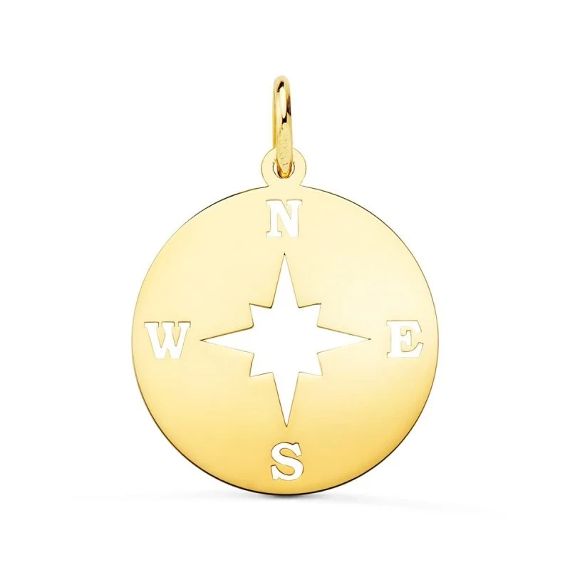 Rosa de los Vientos Colgante Oro 18k unisex 18 mm. calada mate brillo
