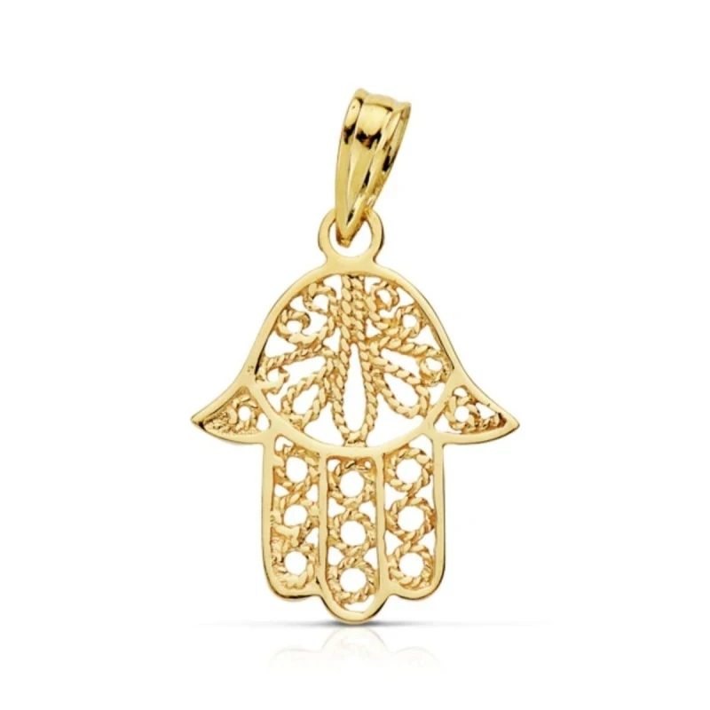 Mano Fátima Colgante Amuleto Oro 18k unisex 19 mm. calada detalles