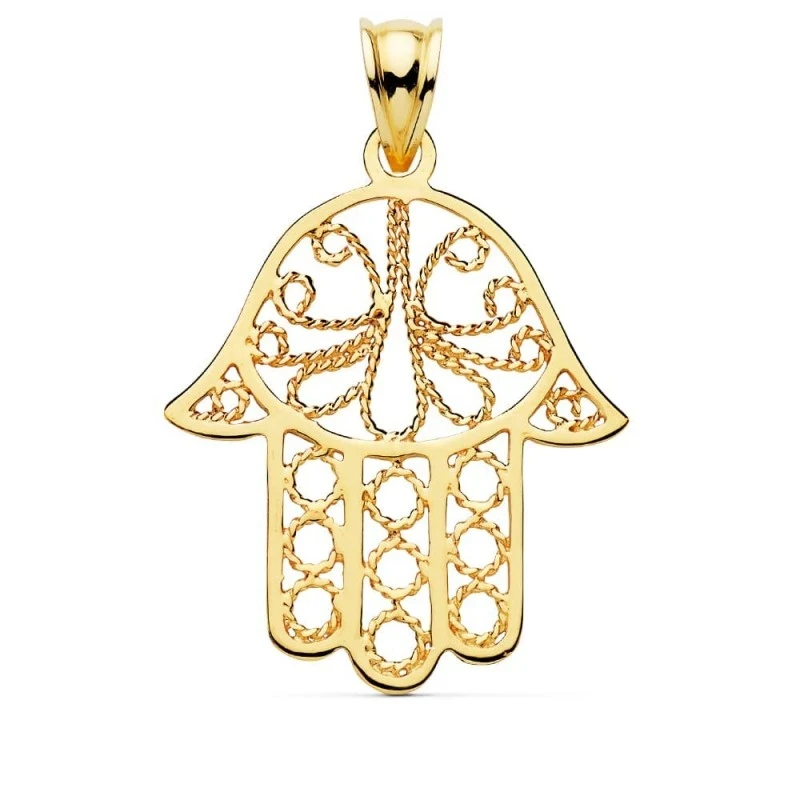 Mano Fátima Colgante Amuleto Oro 18k unisex 32 mm. calada detalles