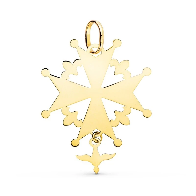 Cruz Huguenotte Colgante Oro 18k unisex 32 mm. detalle paloma lisa