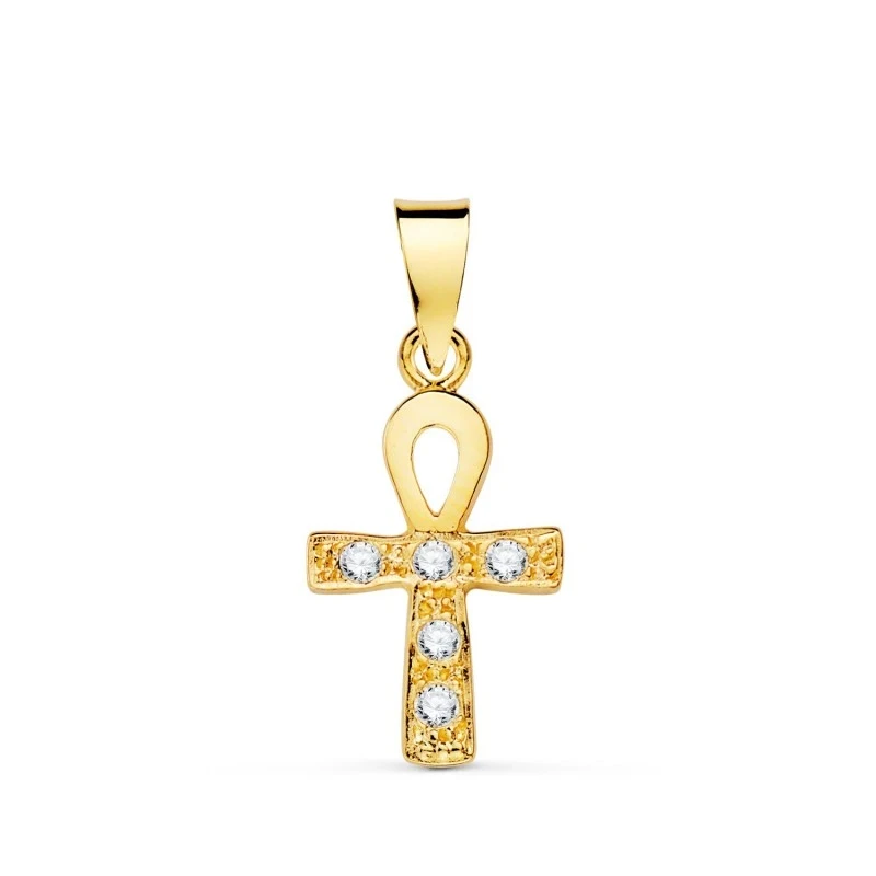 Curz de la Vida Colgante Amuleto  Oro 18k unisex 14 mm. circonitas co