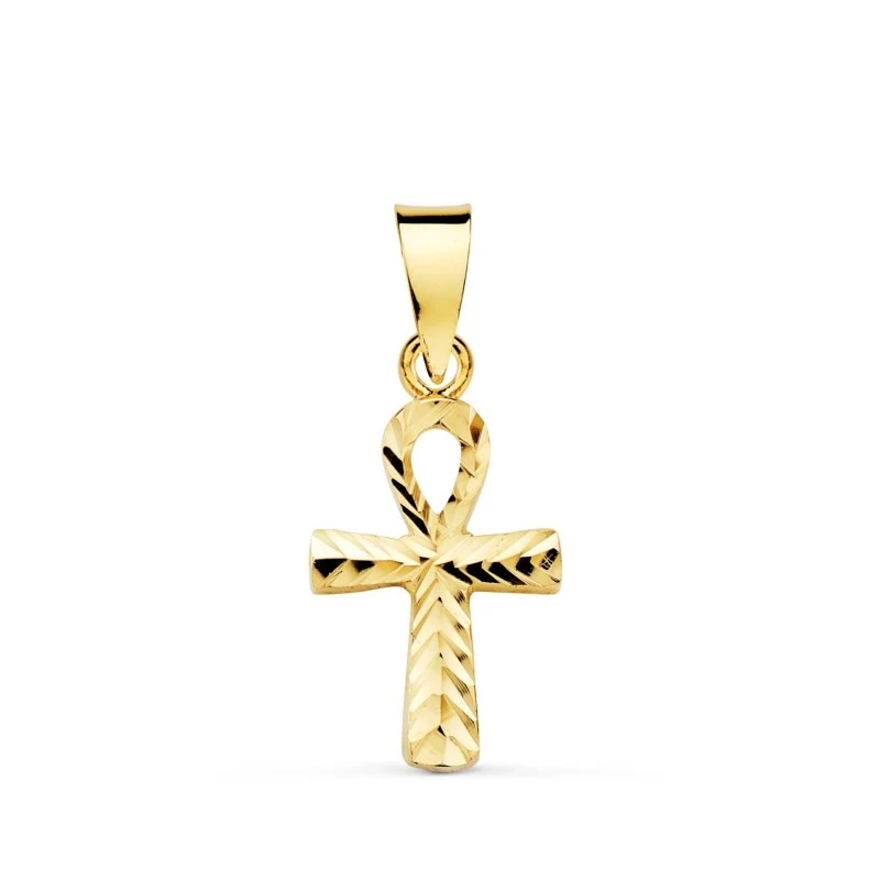 Cruz de la Vida Colgante Amuleto Oro 18k unisex 16 mm. detalles talla