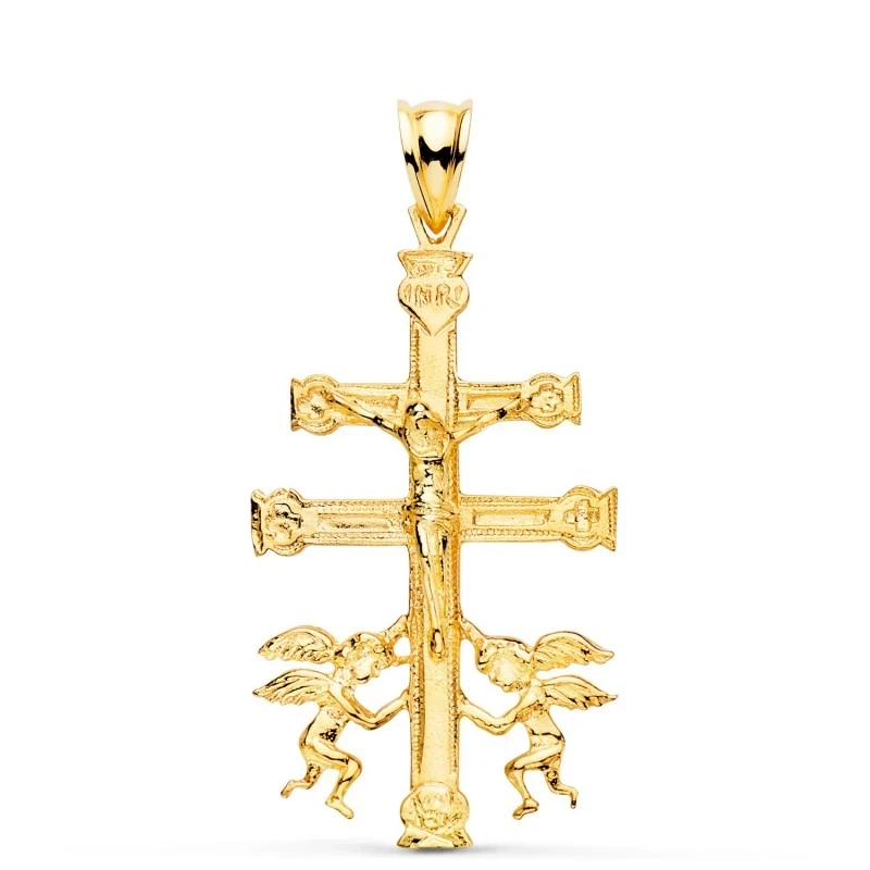 Cruz Caravaca Colgante Amuleto Oro 18k unisex 36 mm. detalles borde