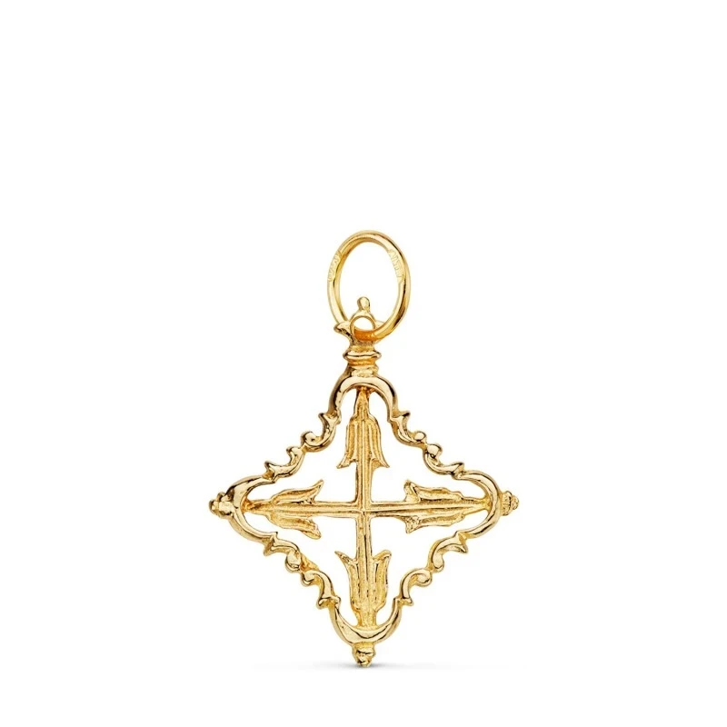 Cruz Mallorquina Colgante Oro 18k Santo Oficio unisex 22 mm. calada b