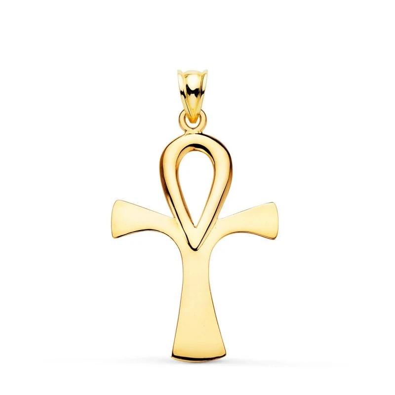 Cruz de la Vida Colgante Amuleto Oro 18k unisex 36 mm. lisa brillo