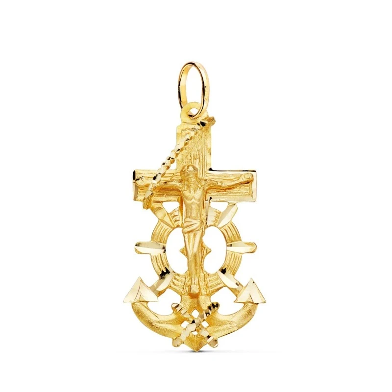 Cruz Marinera Cristo Colgante Oro 18k unisex 35 mm. detalles tallados