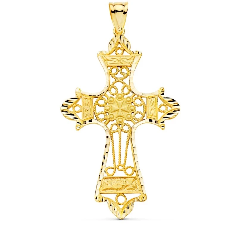 Cruz Colgante Oro 18k unisex 60 mm. filigrana Cruz Malta detalles tal