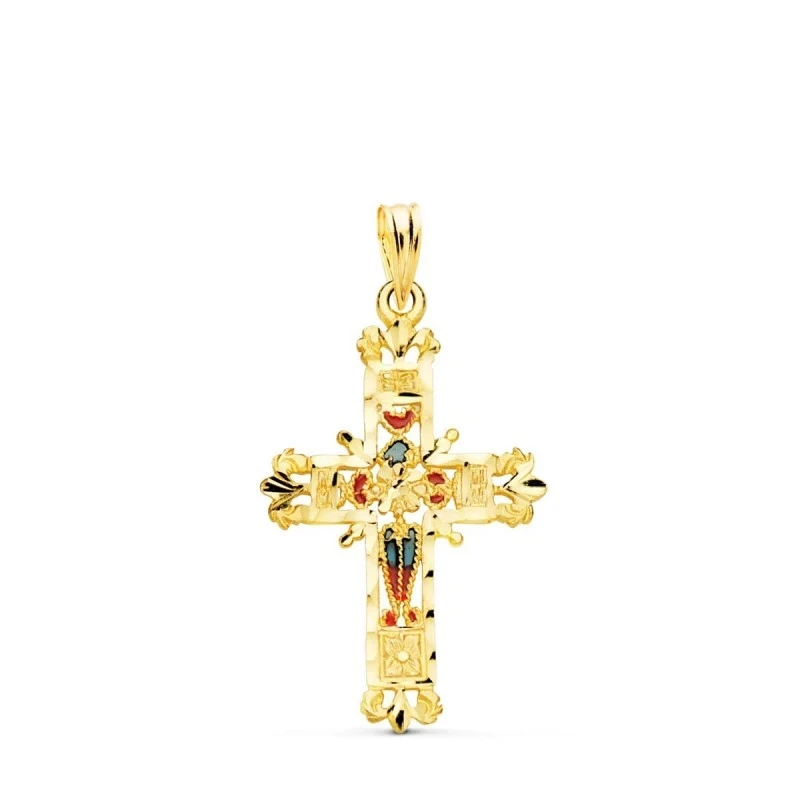 Cruz Colgante Oro 18k unisex 30 mm. calada formas detalles tallados p