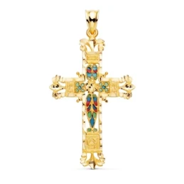 Cruz Colgante Oro 18k unisex 40 mm. piedras colores combinados calada