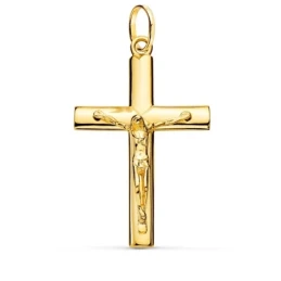 Cruz Cristo Colgante Oro 18k unisex 38 mm. maciza medio palo